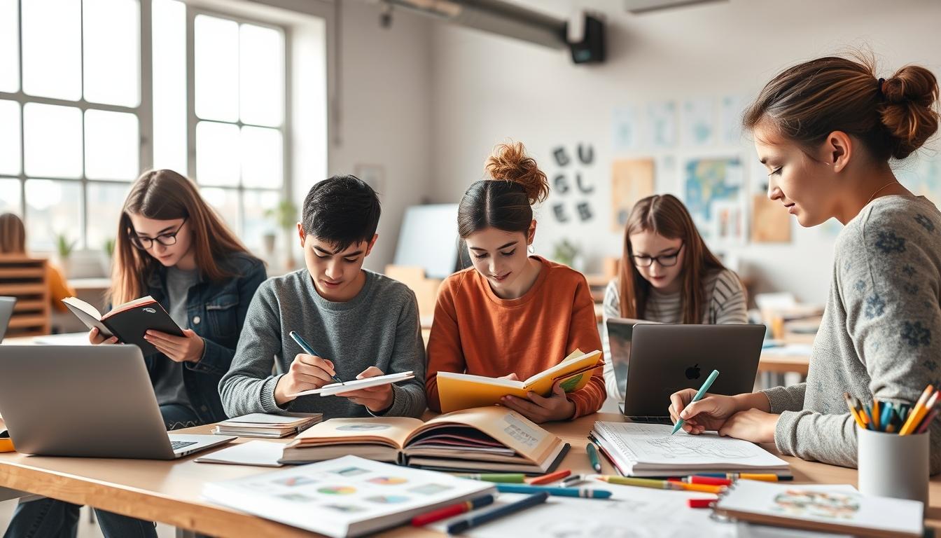 Student preparing for exams with study materials